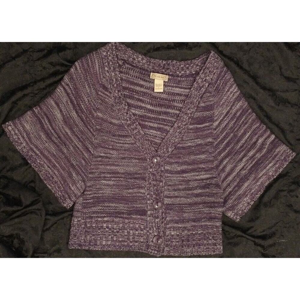 Purple Knit Kimono Sleeve Waist Sweater Buttons Large Heart & Soul